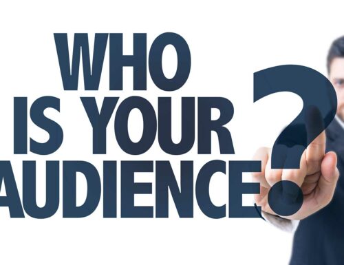A man with his hand up behind text that reads "Who is your audience?"